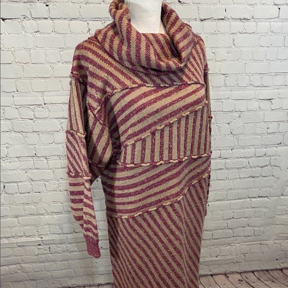 GIL AIMBEZ for STATIC Vintage 80's Striped Wool Blend Cowl Neck Sweater Dress-S - Picture 3 of 9